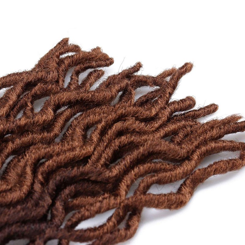 18 Inch Goddess Faux locs Crochet Hair 6 Packs/Lot Soft Gypsy Locs Wavy Crochet Braids Dreadlocks 3Tone Curly Wavy Twist Braiding Hair Extensions African Roots Braid(# 1B/4/30#)