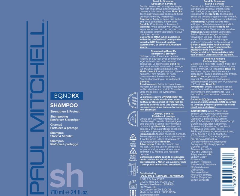 Paul Mitchell Bond Rx Shampoo, Strengthens + Protects, For Chemically Treated + Damaged Hair, 24 oz