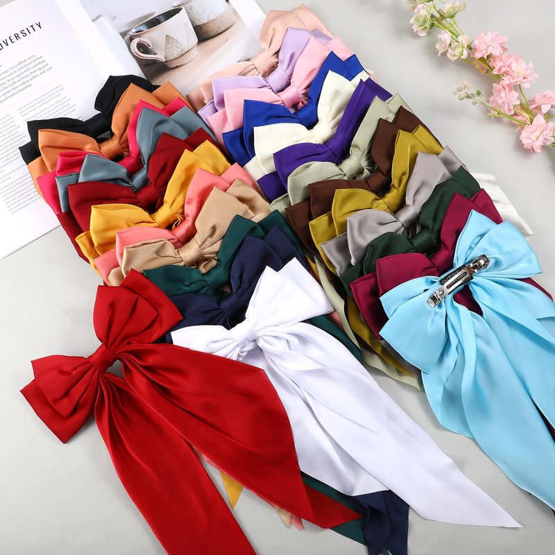 25 Pcs Hair Bows for Women, Big Hair Bows Satin Long Tail Clips for Elegant Hairstyles, Perfect for Weddings, Parties, Daily Wear