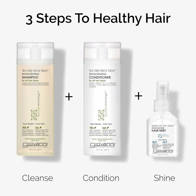 GIOVANNI Tea Tree Triple Treat Shampoo & Conditioner Set - Invigorating Vegan Formula for Dry Scalp | 8.5 oz Each