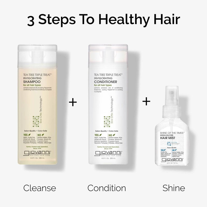 GIOVANNI Tea Tree Triple Treat Invigorating Shampoo - Cooling Peppermint, Eucalyptus & Rosemary, Strengthen & Rejuvenate Hair & Scalp, Salon Quality, Paraben Free, Tea Tree Shampoo - 24 oz (Pack of 2)