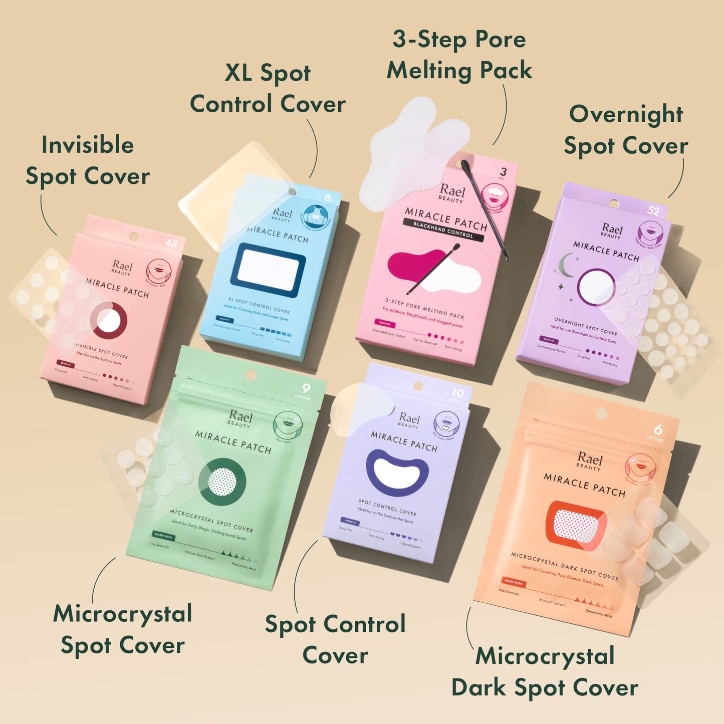 Rael Miracle Bundle - Overnight Spot Cover (52 Count) & Pore Melting Pack, 3 Step Nose Strip (2 Pack)