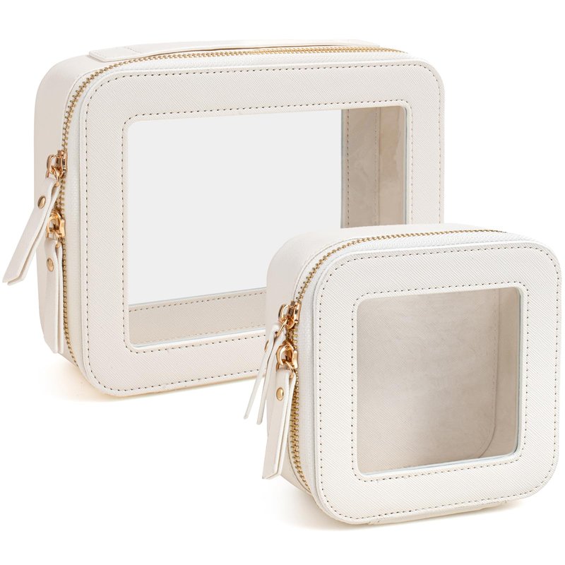 KOTORA Clear Makeup Bag Organizer Set,Portable Travel Toiletry Case for Women, Vegan Leather Cosmetic Pouch Car Bag for Essentials Car Accessories for Women Girls(White)