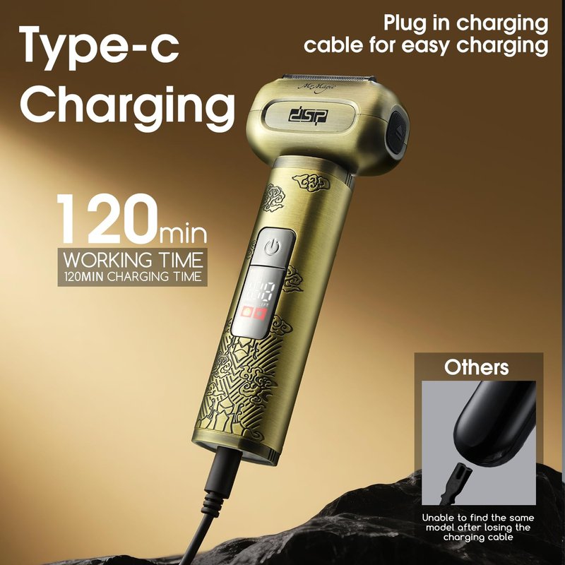 DSP Mini Electric Foil Shaver for Men, Portable Travel Razor with LED Display, Close Shaver Stubble Trimmer, IPX6 Waterproof Cordless Rechargeable Shaver for Face, Travel Lock, Bronze