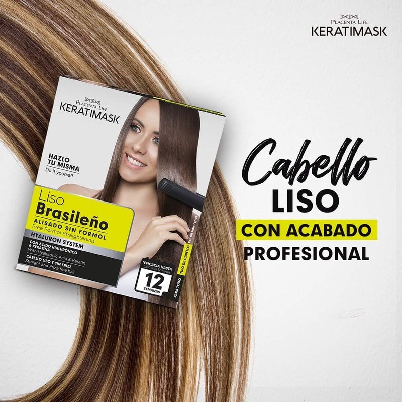 PLACENTA LIFE KERATIMASK Brazilian Straightening Kit with Keratin and Hyaluronic Acid - Keratin Treatment- Get a perfect smooth,shiny and silky- Formaldehyde FREE,(Pack of 2)