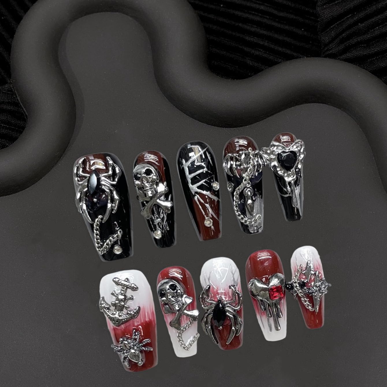 Christmas Press-On Nails - Short Square Gel Full Cover with Reindeer & Santa Designs
