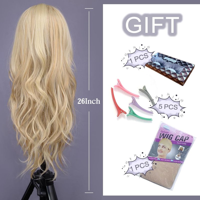 Long Blonde Wave Wig for Women - 26 Inch Heat Resistant Synthetic Hair | Natural Look for Daily Wear
