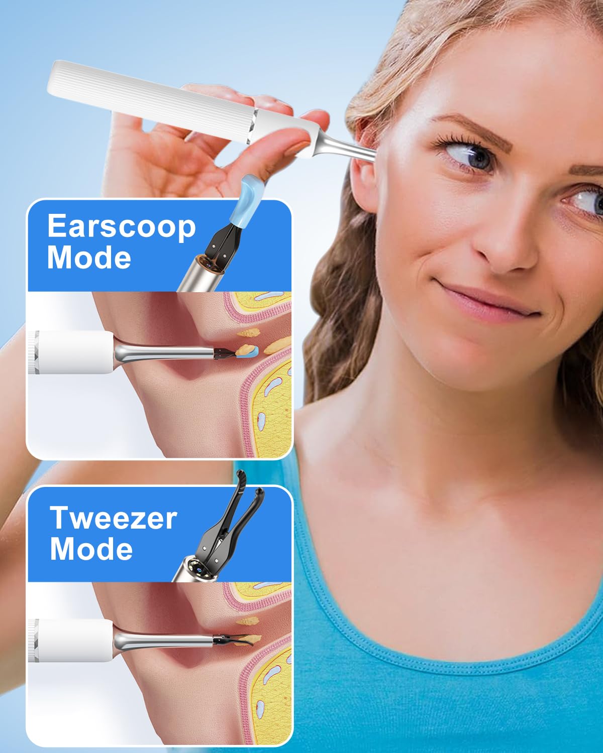 MEKK Smart Ear Wax Removal Kit S5-10MP HD Visual Ear Cleaner with Precision Tweezers, 12 Tools & Travel Case - Wireless Otoscope for iOS/Android (White-S5)