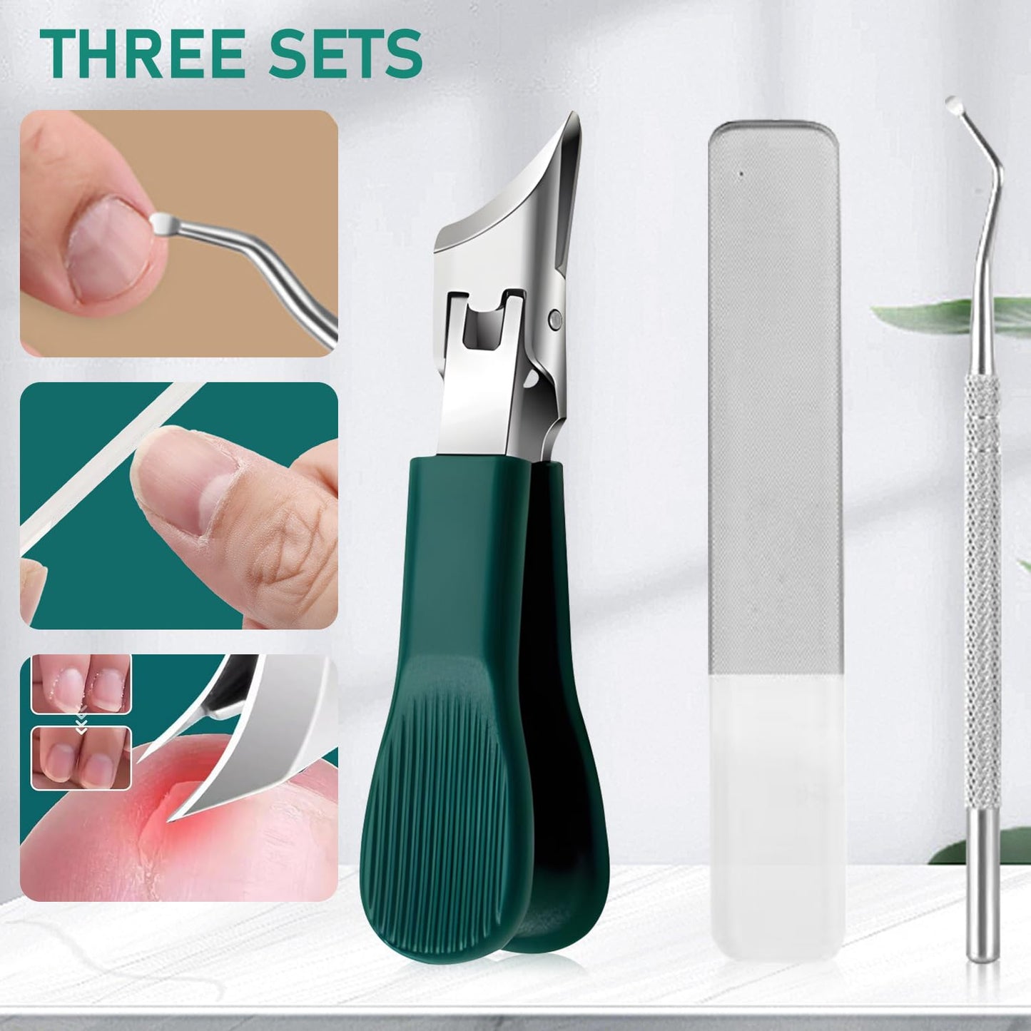 Eagle Beak Beveled Nail Clippers,Wide Jaw Opening Anti-Splash Slanted Nail Clipper,Slanted Jaw Ingrown Toenail Clippers for Thick Toenails (Green)