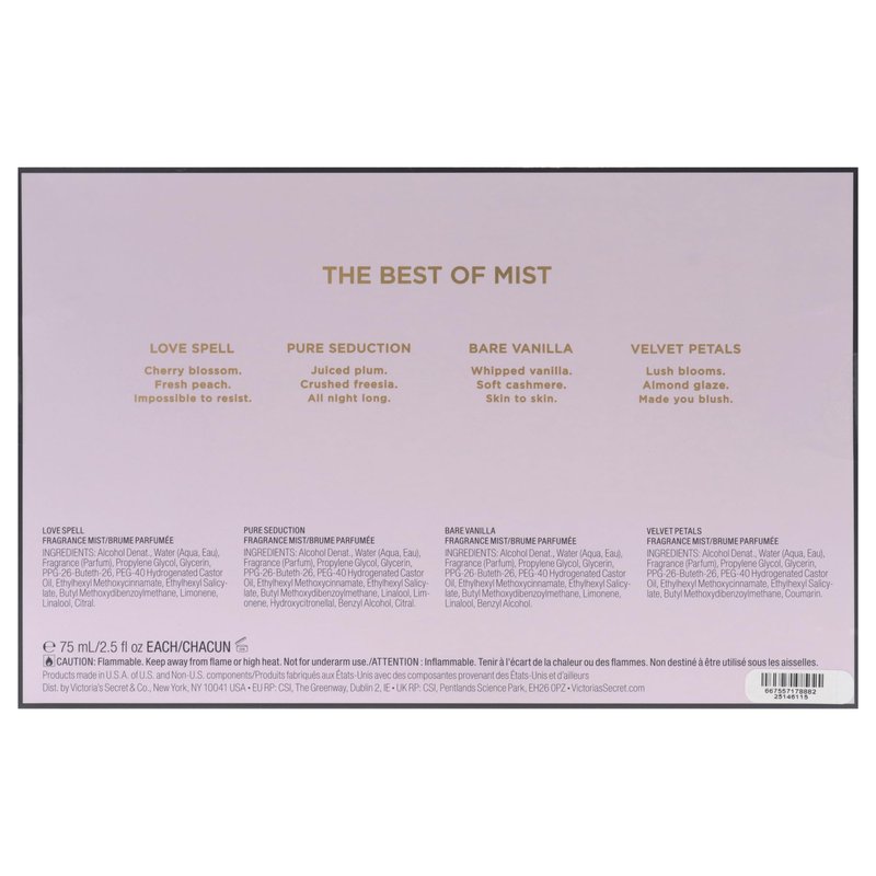 Victorias Secret The Best of Mist Set for Women - 4 Pc Gift Set with Love Spell & Pure Seduction Fragrance Mists
