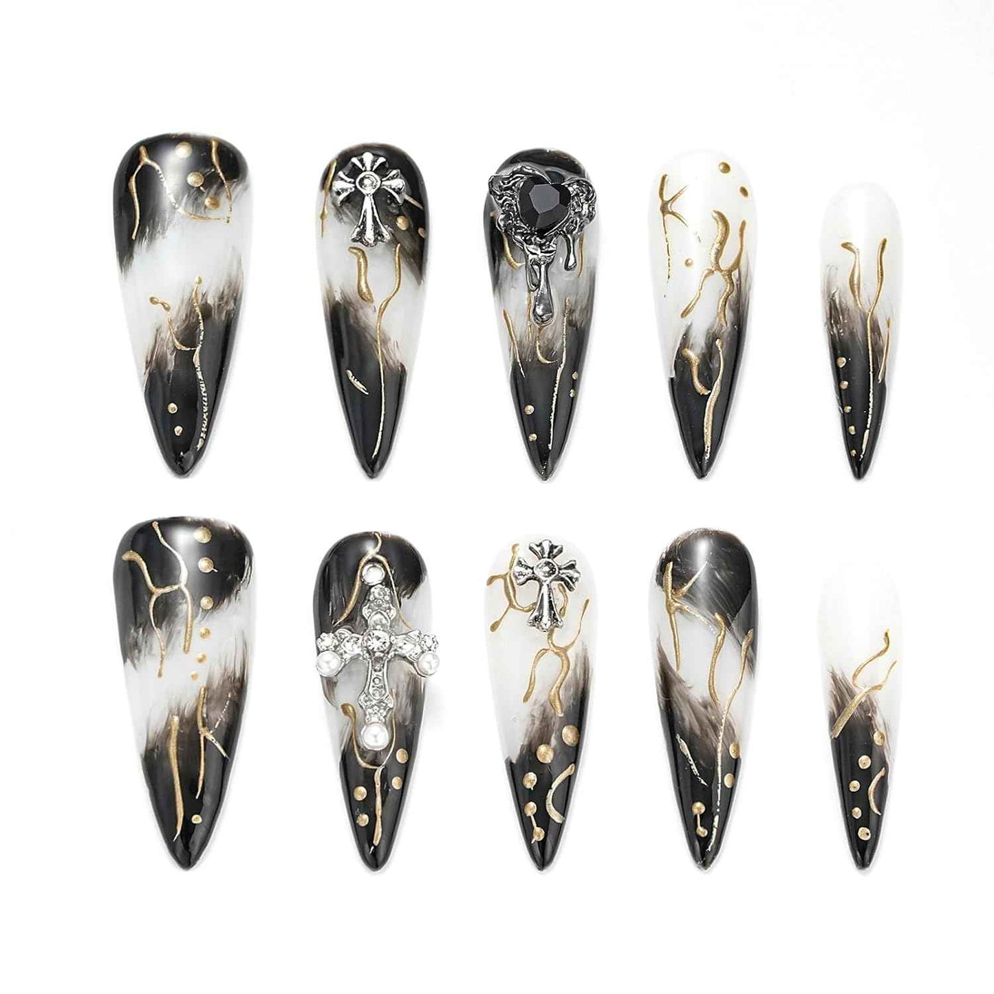 Colorful Handmade Press-On Stiletto Nails with 3D Devil Eyes - 10 Pcs Set for Women