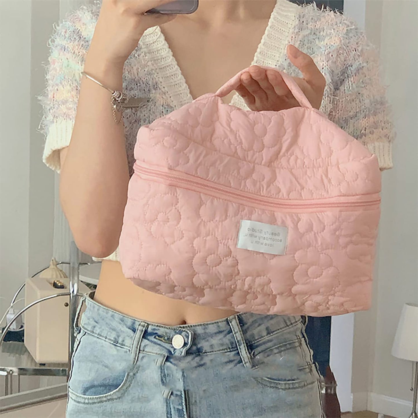 HIQUAY 2pcs Large Capacity Soft Makeup Bag, Soft Travel Cosmetic Bag Makeup Pouch Bag for teens, Women and Girls (2pc-Pink)