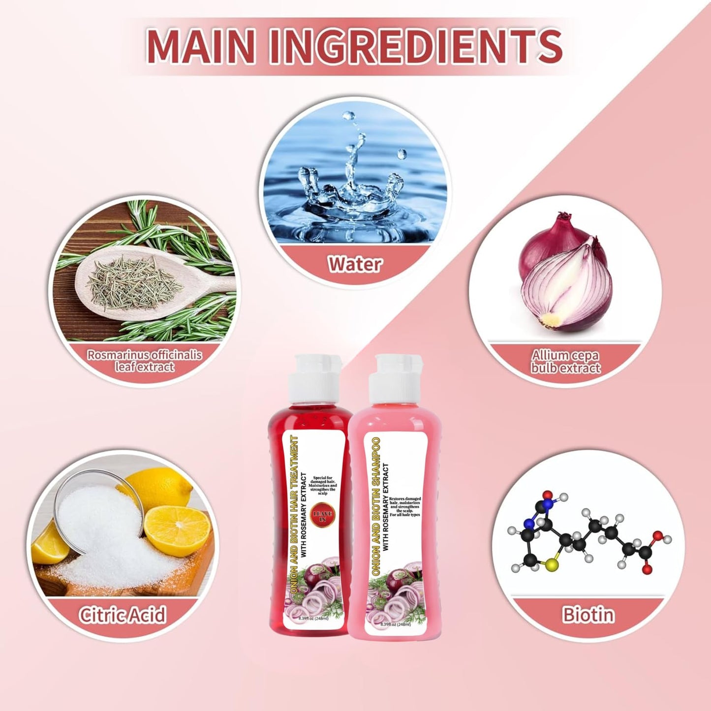 GROEI 2Pcs Onion Shampoo and Conditioner + 40Pcs Leave-in Hair Conditioner Capsules, Hydrating & Repair Kit for Dry, Damaged, and Frizzy Hair 16.78Fl Oz/496ml