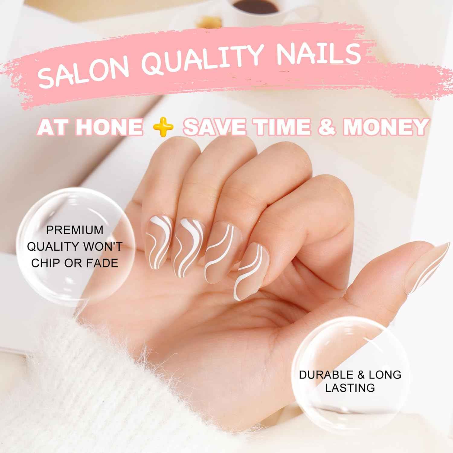 300 Pcs French Gel Nail Tips - Medium Almond Press-On Nails for Fall - Soak Off Acrylic Extensions