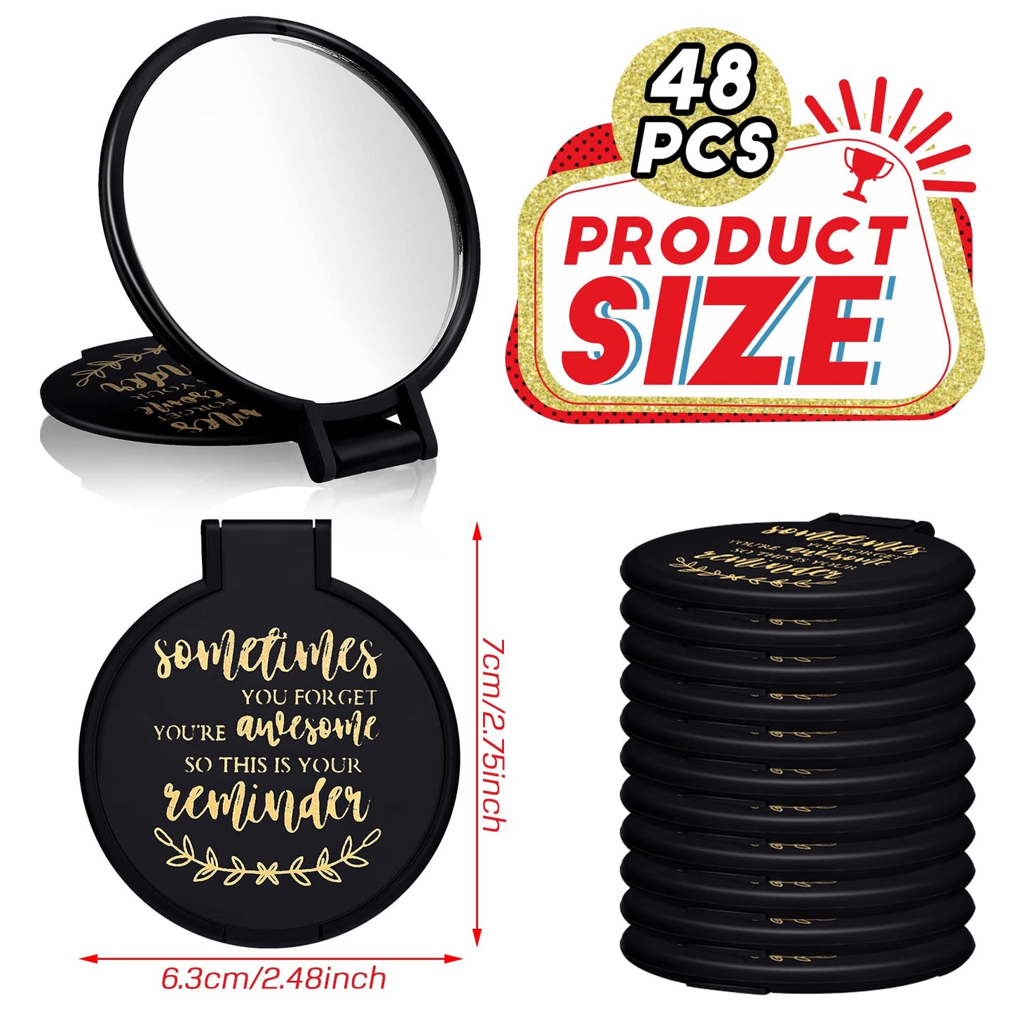 Weysat 48 Pcs Mini Pocket Compact Mirrors Bulk, Sometimes You Forget Your Awesome, Inspirational Gifts for Coworker Employee Guest Positive Affirmation, Small Gifts Bulk for Women, Guests, Christmas