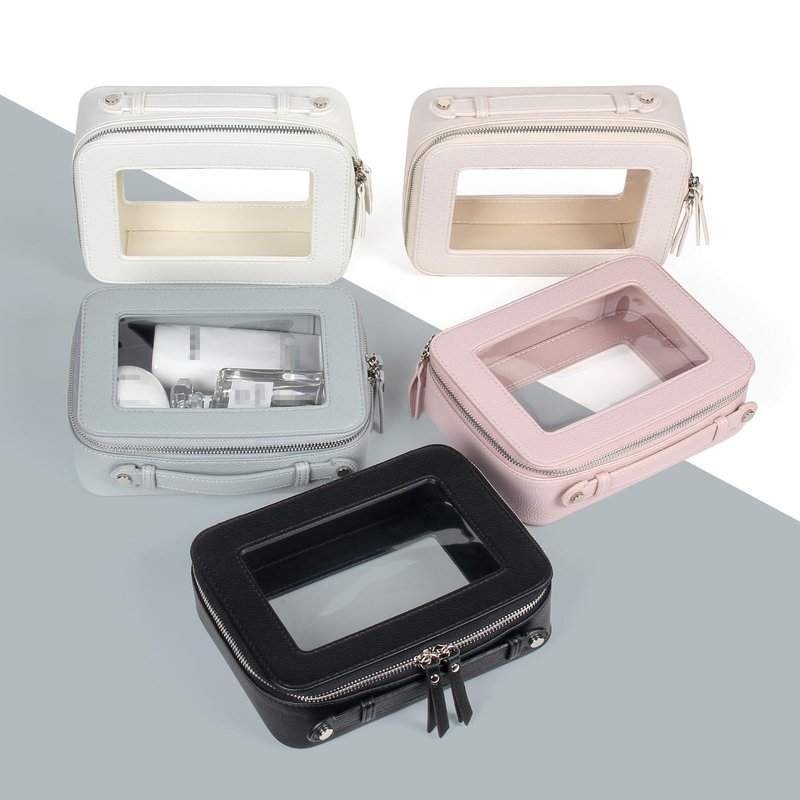 EcoVision Clear Makeup Bag, Travel Cosmetic Accessory Bag, Toiletry Organizer Bags for Women, Portable Waterproof Zipper Cosmetic Bag with Transparent Window, Haze blue