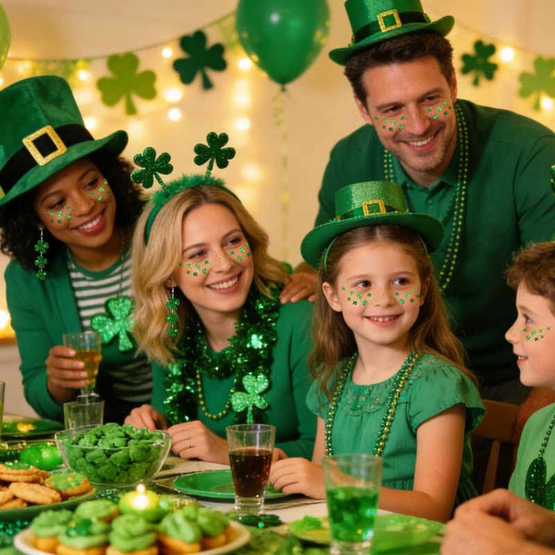 Mysense St Patricks Day Accessories,Shamrock Dangle Earrings,6PCS Glitter Freckles Temporary Tattoos Face Stickers,Irish Festival Green Accessories for Saint Patrick’s Day Outfit Women Girls