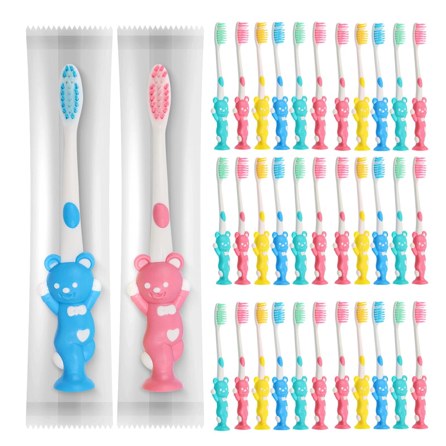 Gisdo 100pcs Disposable Kids Toothbrush, Individually Wrapped, Manual Toothbrush Set for Age 2+ Children, Boys & Girls (4 Colors)
