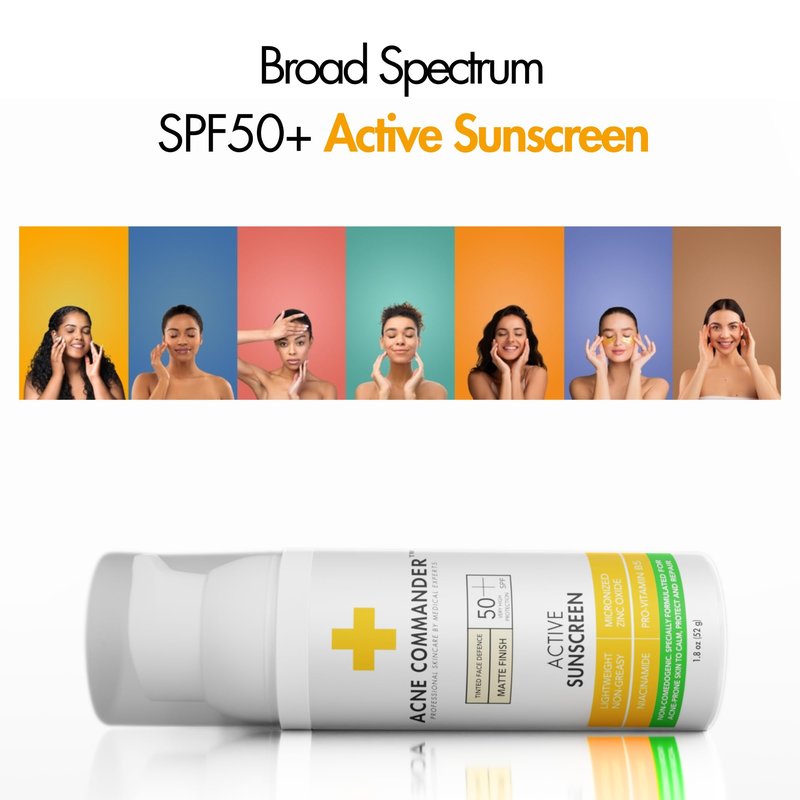 Acne Commander Mineral SPF 50 Face Sunscreen for Acne-Prone & Sensitive Skin — Zinc Oxide, Non-Comedogenic, No White Cast — Tinted, Broad Spectrum, Fragrance-Free, Lightweight Daily, ~52g