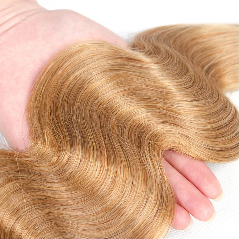 Wahairse Human Hair Bundles 14 16 18 Inch Body Wave 27# Color Human Hair Unprocessed Brazilian Virgin 3 Bundles Quick Weave Human Hair Extensions 300g (27# Body Wave,14 16 18)