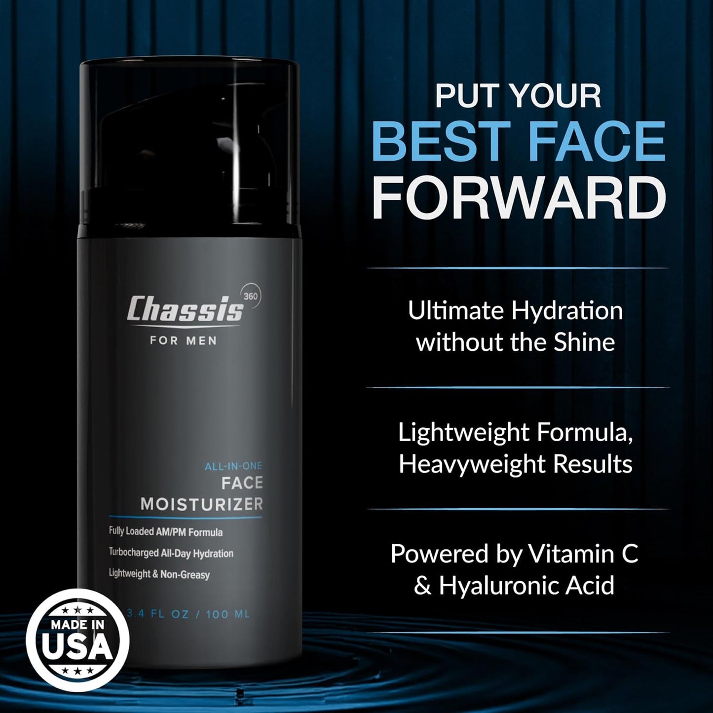 Chassis 360 All-In-One Face Moisturizer - Hydrating Lotion for Men with Vitamin C, Niacinamide & Hyaluronic Acid | 3.4 Fl Oz