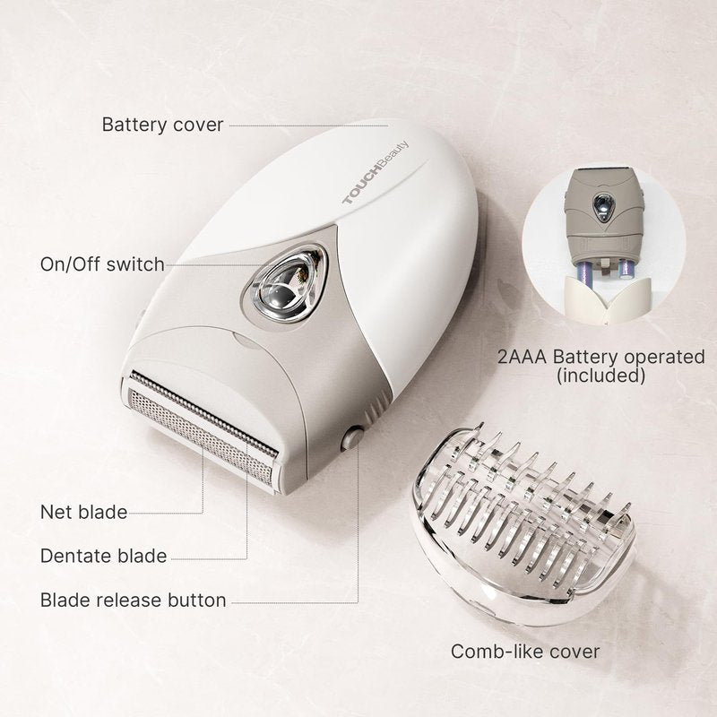 TOUCHBeauty Electric Shaver for Women, Painless Bikini Trimmer with 3-Blade System, Wet/Dry Cordless Foil Razor for Facial, Leg, Underarm & Body Hair, Battery-Powered, Gifts for Women, Gray