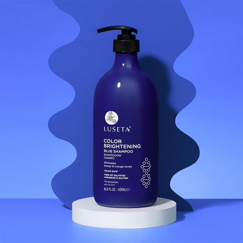 Luseta Color Brightening Blue Shampoo - Neutralizes Brassy Tones for Brunettes | 16.9oz, Sulfate-Free