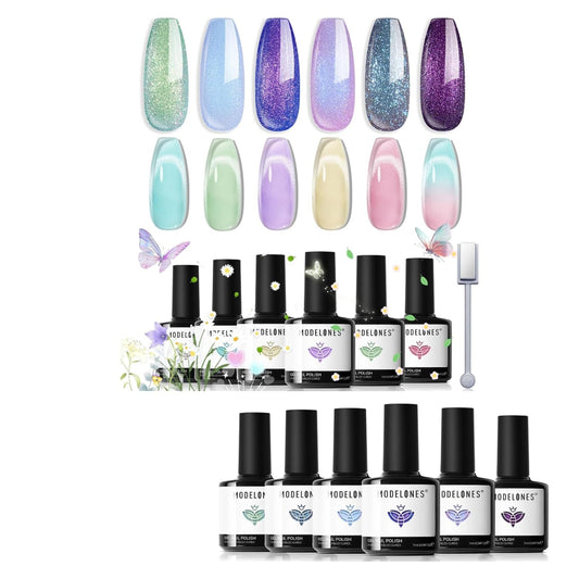 Chameleon Gel Nail Polish Set - 6 Colors + Silver Cat Eye & Jelly Gel Polish