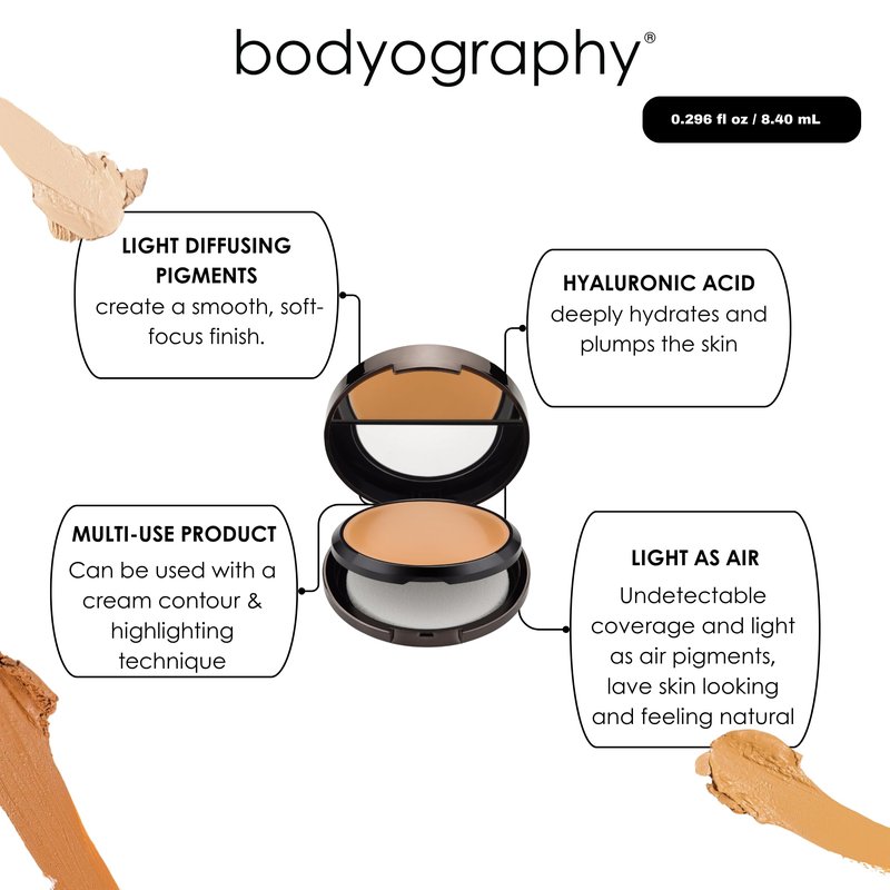 Bodyography Silk Cream Foundation – Light/Medium | Hydrating, Weightless Liquid Cream Foundation with Hyaluronic Acid & African Rooibos Tea | Medium-to-Full Coverage, Luminous Finish