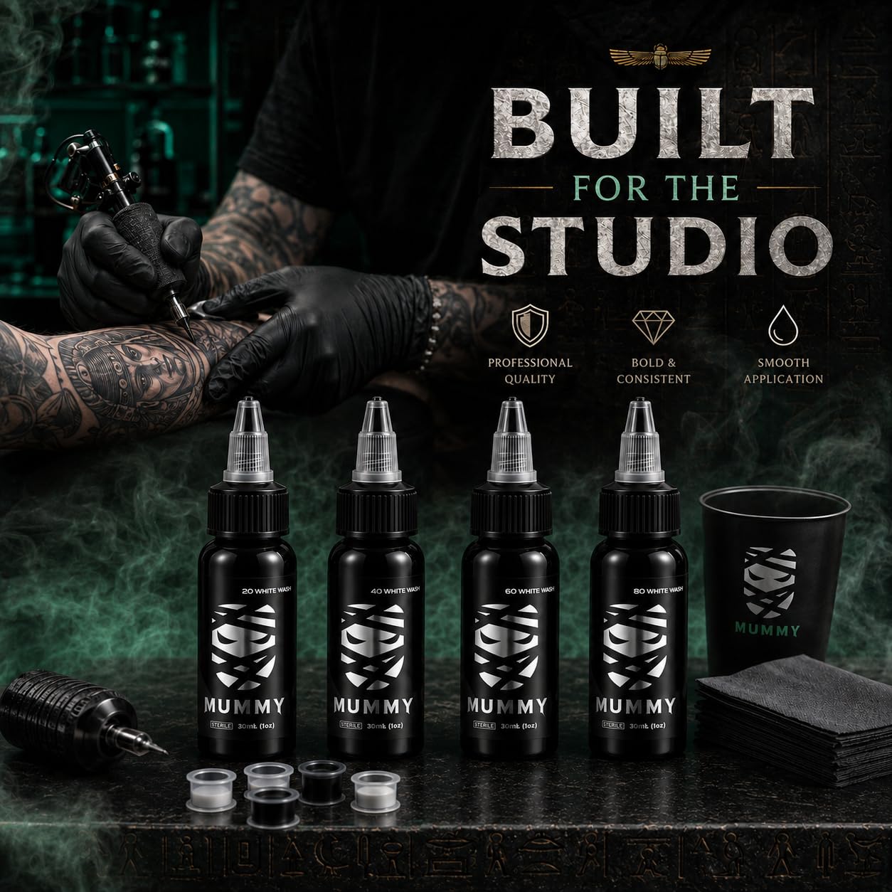 Mummy USA Custom Whitewash Tattoo Ink Set, 4 Bottles, 1oz Each
