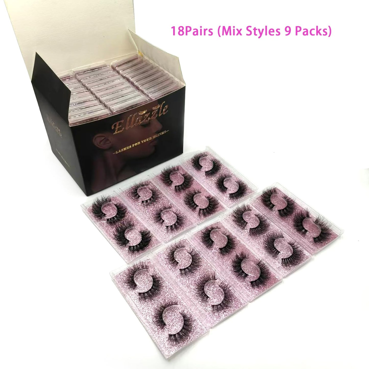 Ellazzle 18 Pairs Lashes Wispy Bulk Natural Eyelashes Wholesale Fluffy Fake Eyelashes Mink 3d Lashes Pack