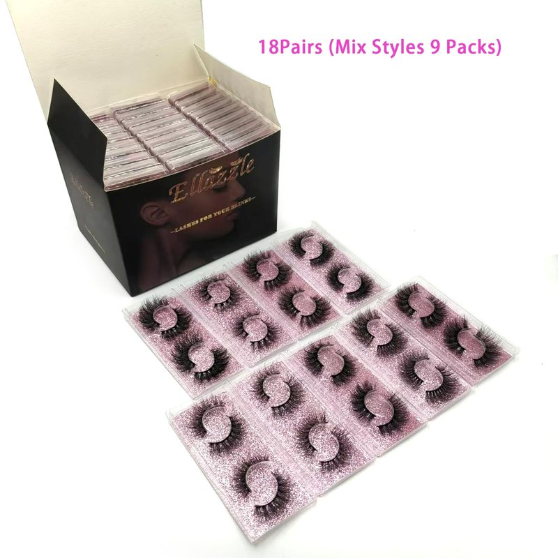 Ellazzle 18 Pairs Lashes Wispy Bulk Natural Eyelashes Wholesale Fluffy Fake Eyelashes Mink 3d Lashes Pack
