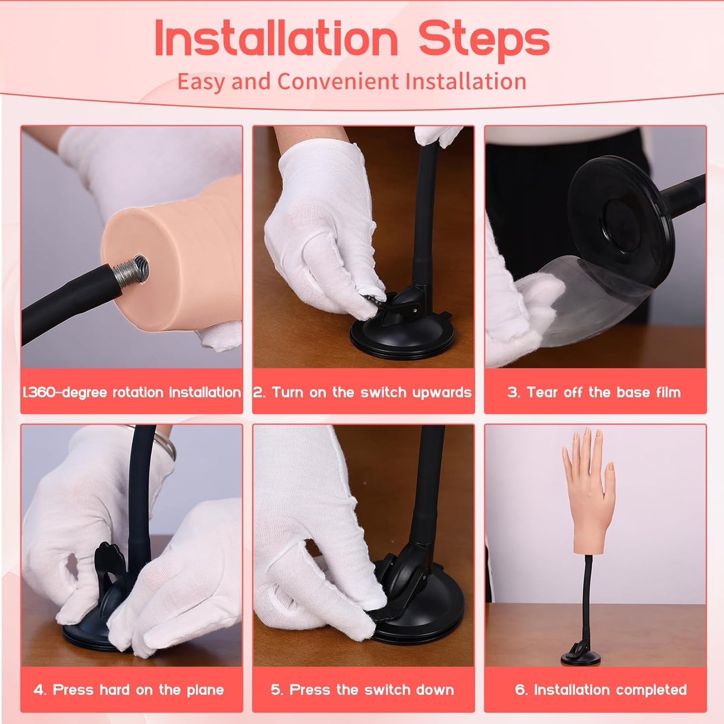 Flexible Silicone Practice Hand for Acrylic Nails with 528 Nail Tips & Stand