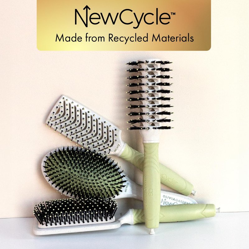 Olivia Garden NewCycle Professional Hair Brush is made from 100% recycled materials (except bristles and cushion), styles all hair types quickly and creates long lasting styles