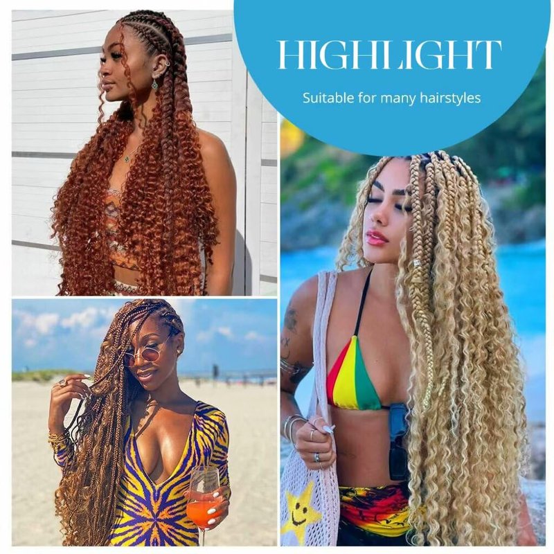 Human Braiding Hair for Boho Braids 100g 18 Inch Ombre Highlight Curly Boho Hair for Braiding Knotless 12A Deep Wave Bulk Bohemian 2 Bundles/Pack Color P4/27