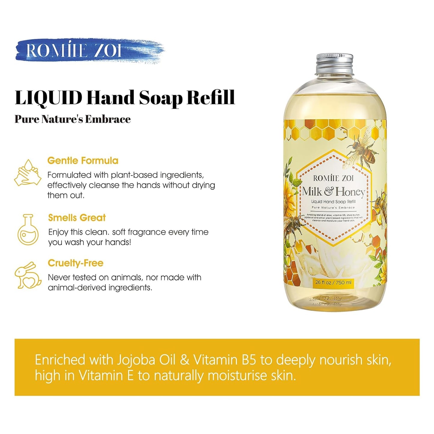 Sweet Vanille Liquid Hand Soap Refill Gift Set – 3 Pack (26 Fl Oz Each), Plant-Based & Biodegradable for Kitchen & Bathroom