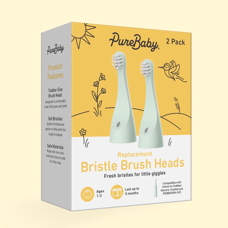 Pure Enrichment PureBaby 2-Pack Replacement Bristle Brush Heads for the Infant-to-Toddler Electric Toothbrush (PEBBYBSH-SG) - Ages 1-3 Years