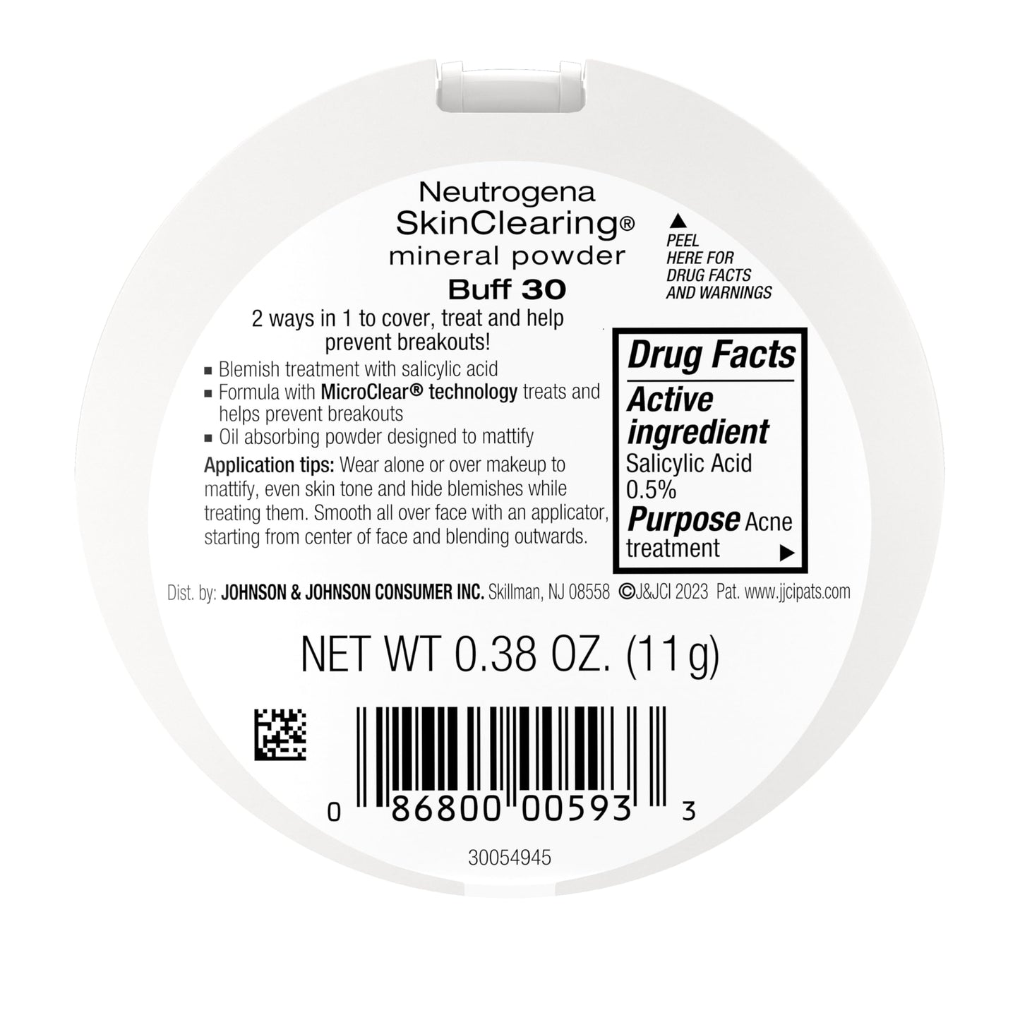 Neutrogena SkinClearing Pressed Mineral Powder Compact for Acne Prone Skin, Oil Absorbing Acne Makeup with Salicylic Acid helps to Cover, Treat & Prevent Breakouts, Buff 30,.38 oz