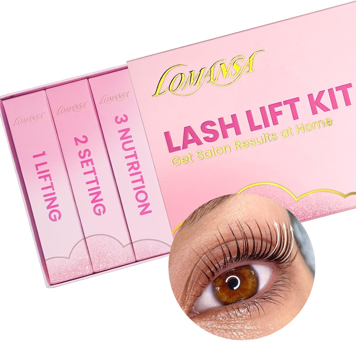 Lomansa Lash Lift Kit for Beginners, At-Home DIY Eyelash Perm with Open Eye Self-Lift Pads, Salon Quality Curl Lasts 4–6 Weeks (Step-by-Step Instructions)