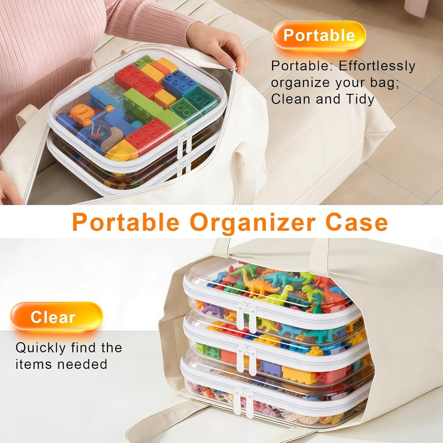 Clear Hard Shell Zipper Case Set - 3PCS Toy & Cosmetic Organizers | Medium Stackable Travel Bags 9.85x7.9x2 IN