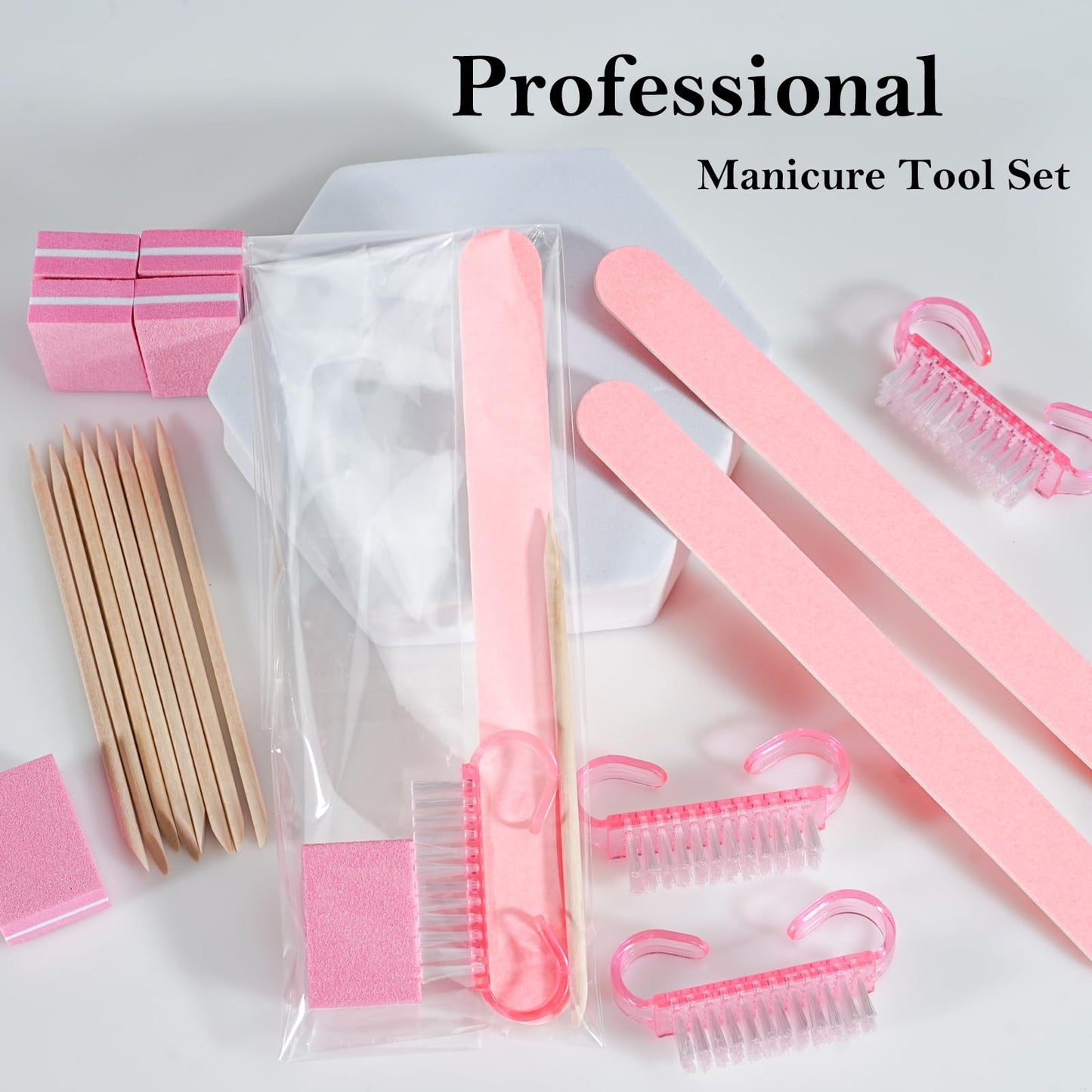 Disposable Manicure Packaging Kit Press On Nail Tool Kit (Pink, 100 Set)