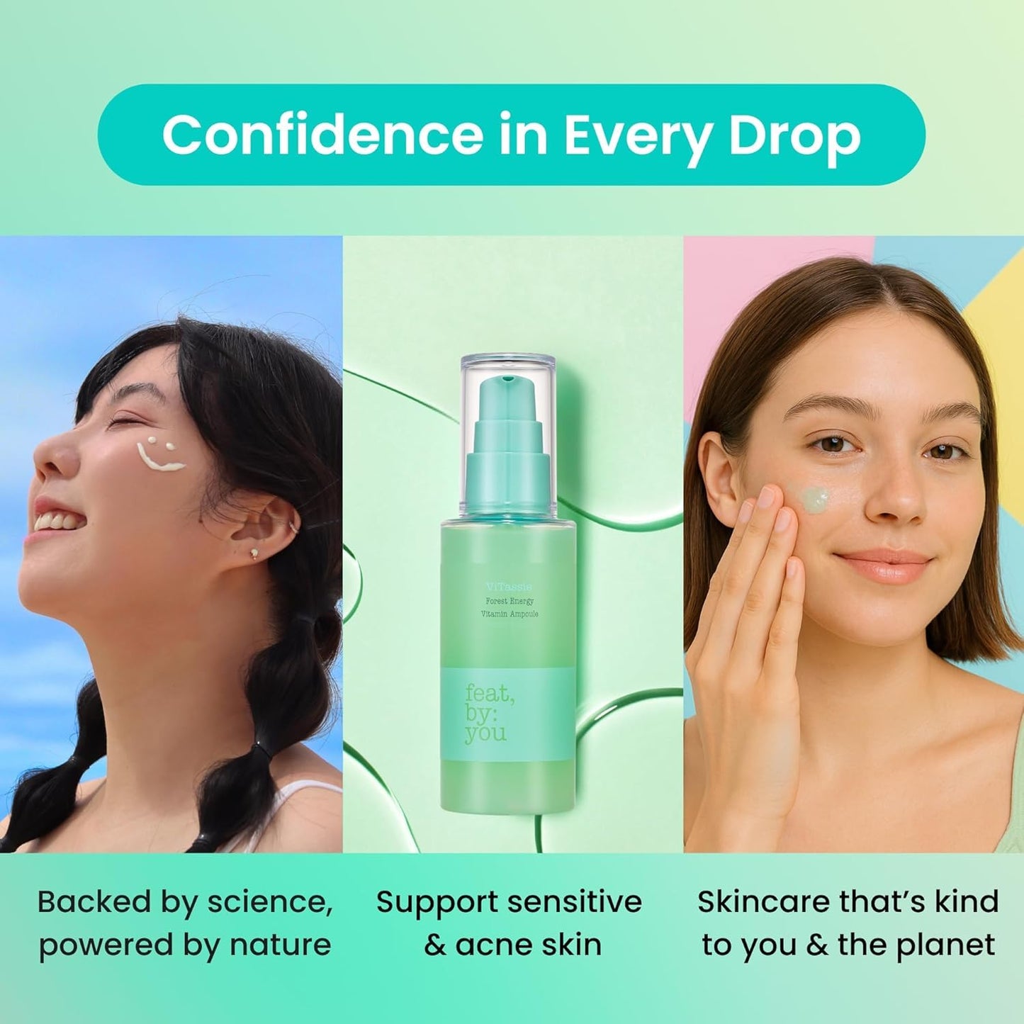 Feat By You Korean Hyaluronic Acid Serum for Face - (2.70 fl.oz) Korean Skin Care Ampoule with Vitamin C, Niacinamide, Hyaluronic Acid, Fast Absorbing, Non-Greasy, Hydrating