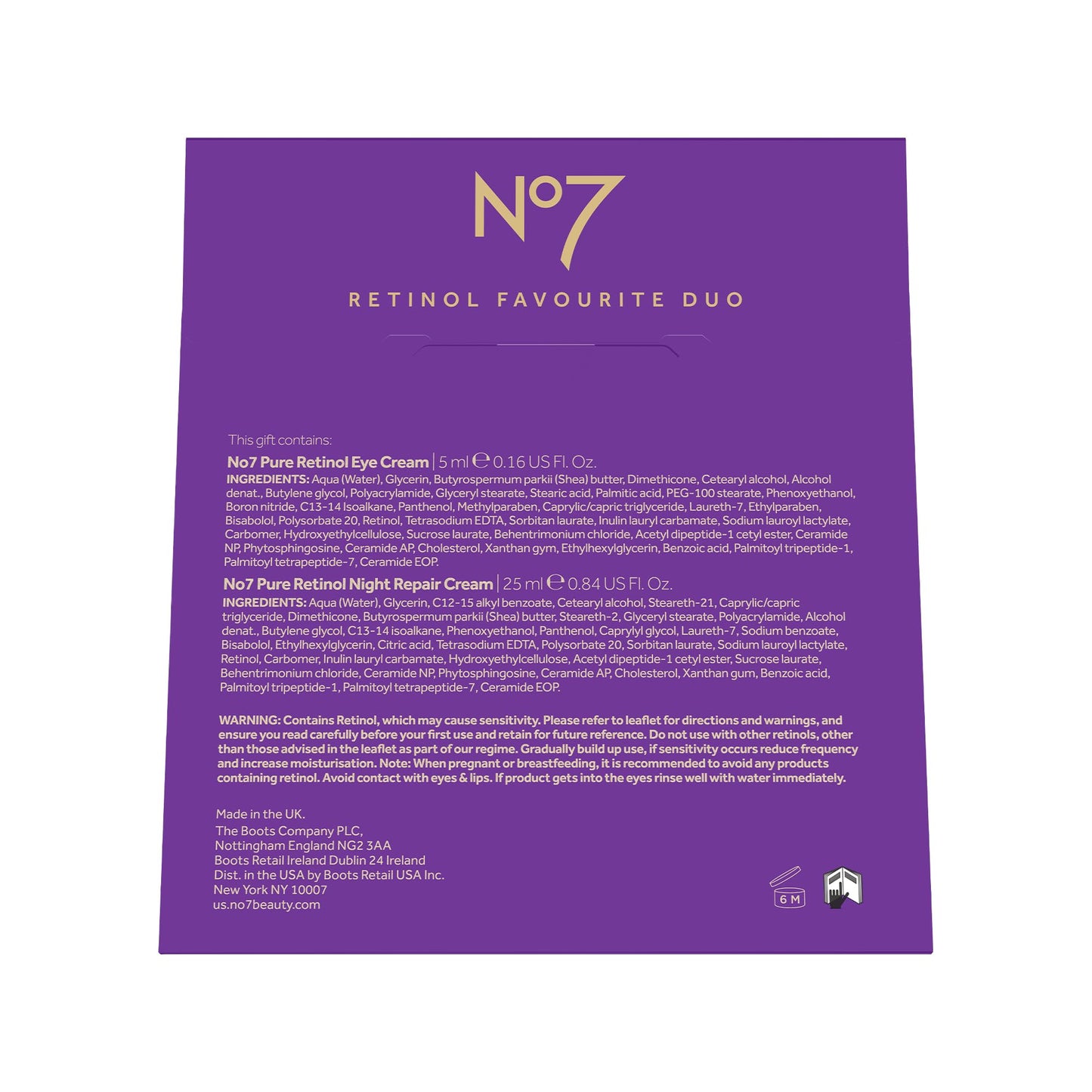 No7 Retinol Favorite Gift Set - Skincare Set Includes Retinol Night Repair Cream & Retinol Eye Cream - Visibly Smoothes, Plumps & Firms Complexion with Collagen Peptides + Shea Butter (2 Count)