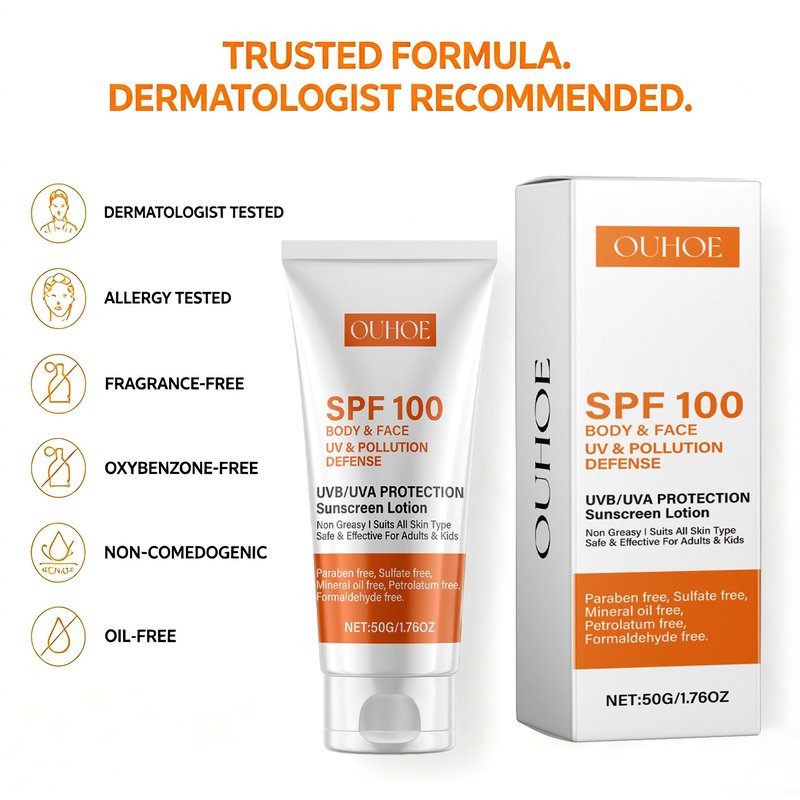 Sunscreen SPF 100, Sunscreen For Body & Face, Broad Spectrum SPF + Antioxidants, Oil Free, For Sun Sensitive Skin, Oxybenzone Free