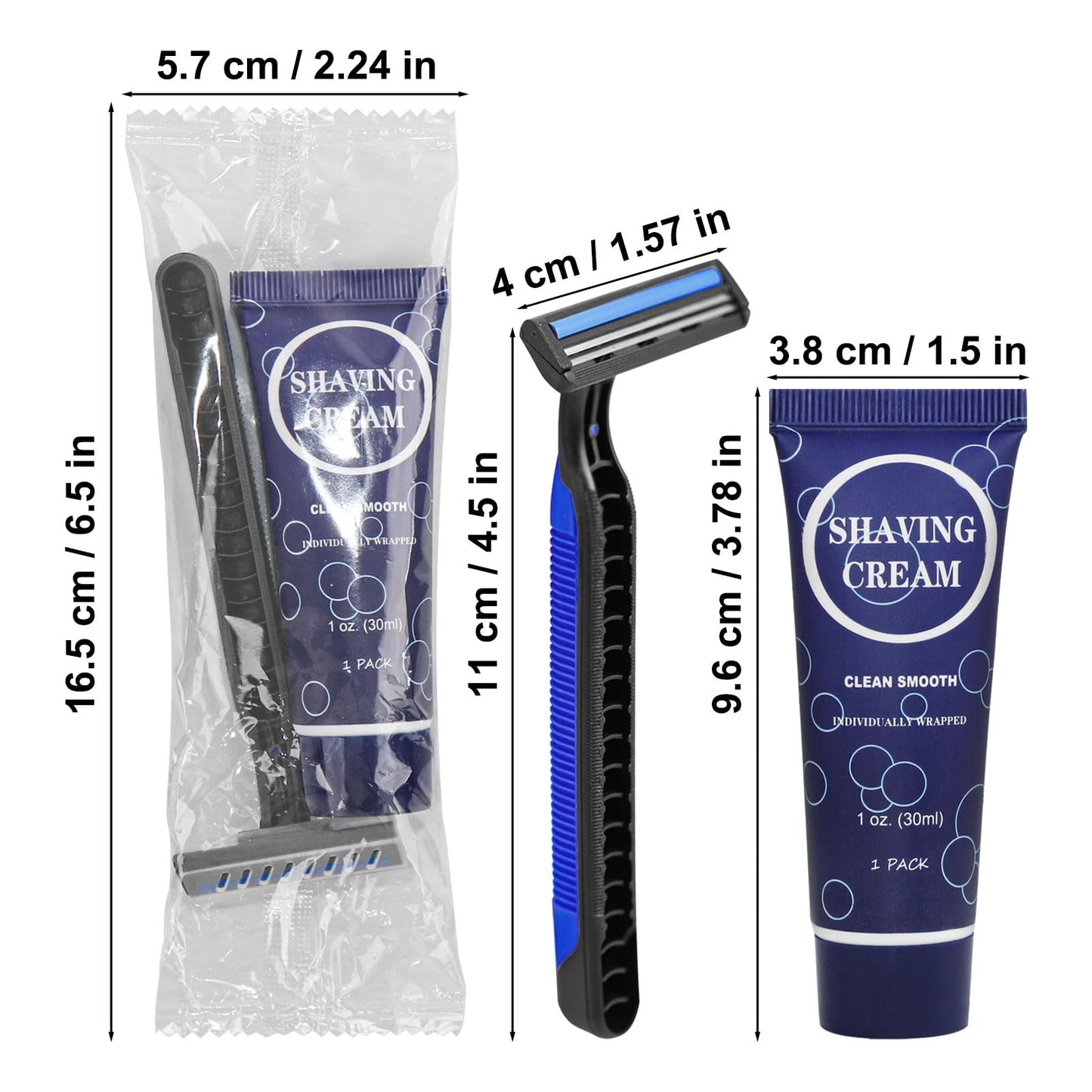 Shaving Razor Set, Disposable Individually Wrapped Manual Twin Blade Razors in Bulk Smooth Shaving Razors with Mini Shaving Cream Toiletries for Hotel Charity Camping Travel Homeless 1oz (Pack of 30)