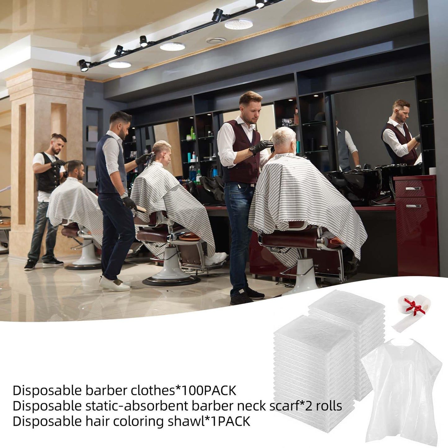 100 PCS 62X51 Inch Disposable Barbershop Capes,Disposable Hair Salon Capes, Clear Plastic Hair Dye Cape for Barbershop Hair Dye Washing