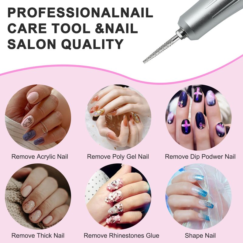 Vnjaoi Tungsten Carbide Nail Drill Bit, Cuticle bit for nail drill 3/32" Safety Under Nail Carbide Cuticle Cleaner Bit for Nail Prep, Nail Trimmer, Professional Nail Art Tools for Manicure