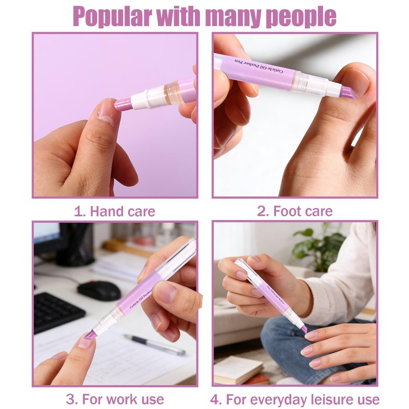 3-in-1 Cuticle Oil Pen, Portable Sassy Cuticle Oil Pusher Pen with Ceramic Tip Remover Cleaner Supplies for Dry Cracked Cuticles Hangnail Moisturize Brighten Nails Care (Purple)