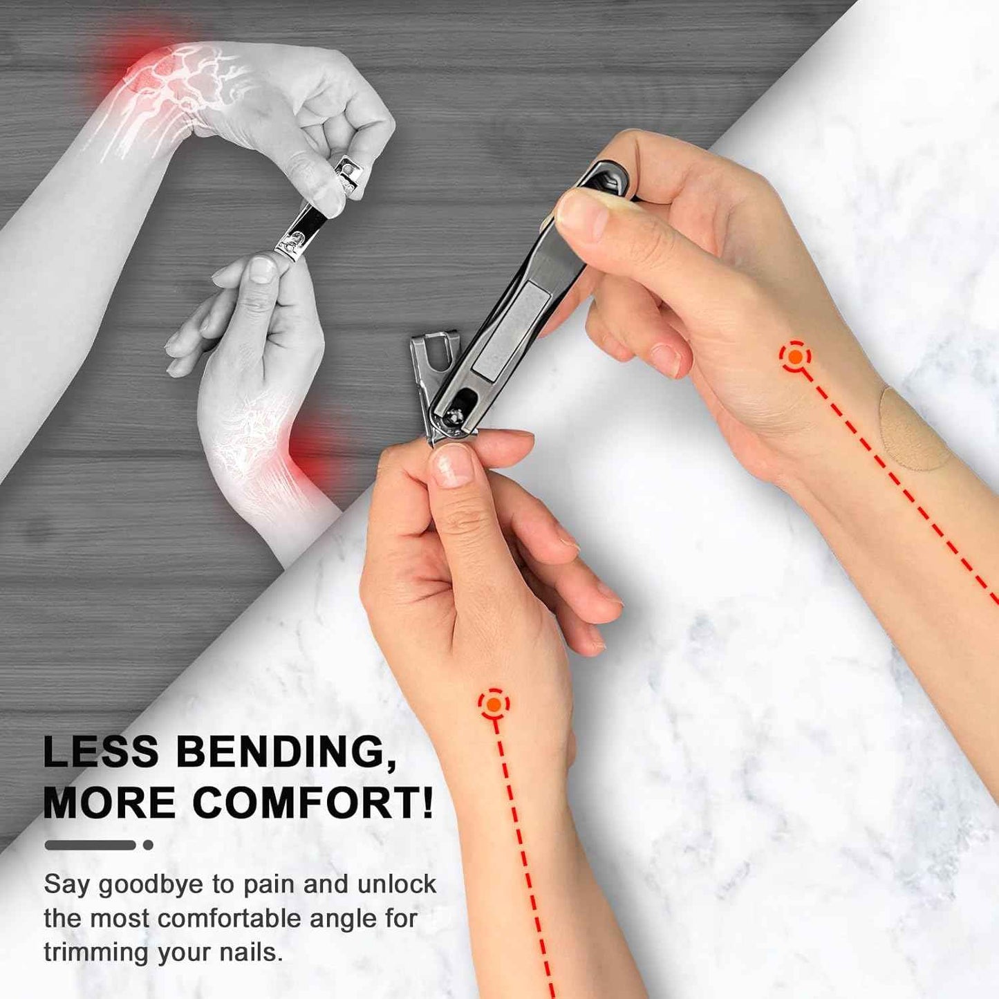 Ingrown Toenail Tool Kit with Wide Jaw & 360° Rotating Long Handle Clipper