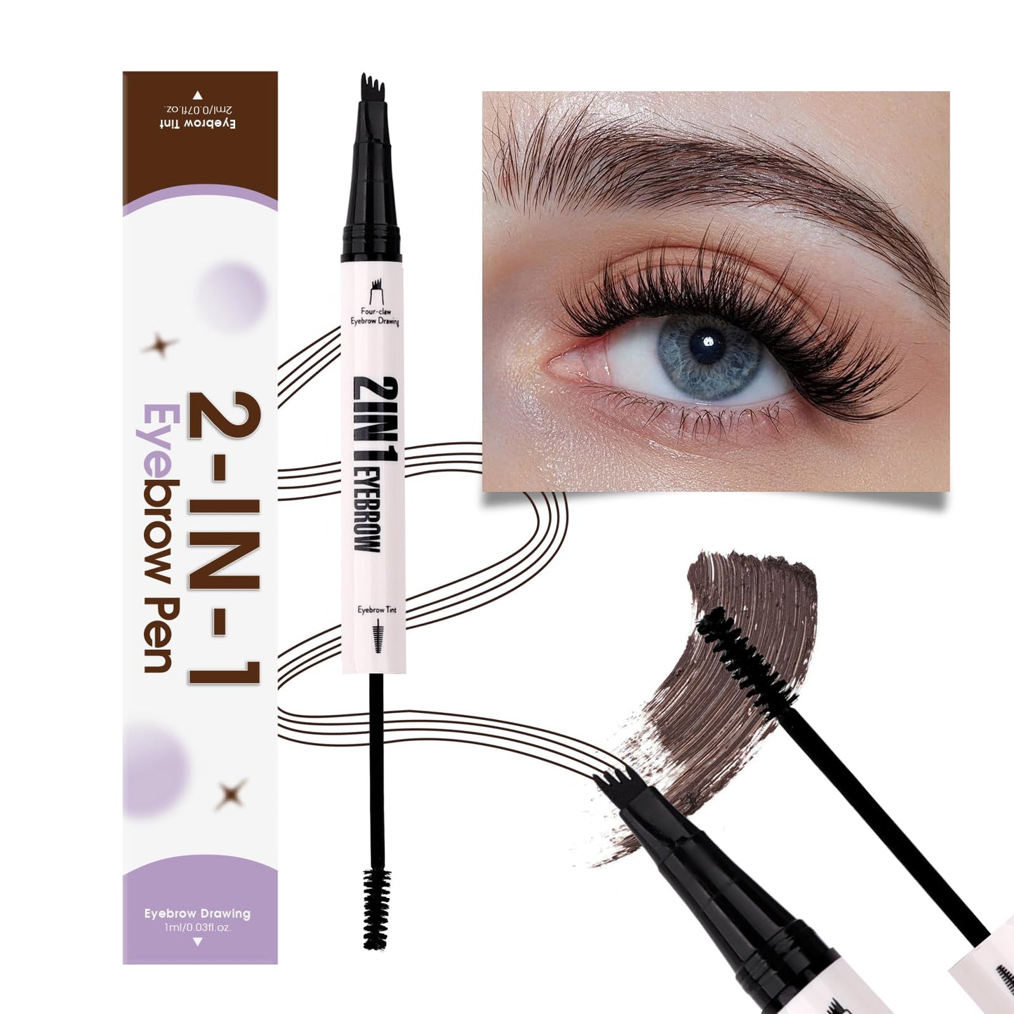 2-in-1 Makeup Eyebrow Pen with Powder: Dark Brown, for Grooming & Shaping Eyebrow, Waterproof, Ultra-Fine 4 Micro-Fork Tip, Powder for Shaping, Filling, and Decorating Brows, M-RM-X0
